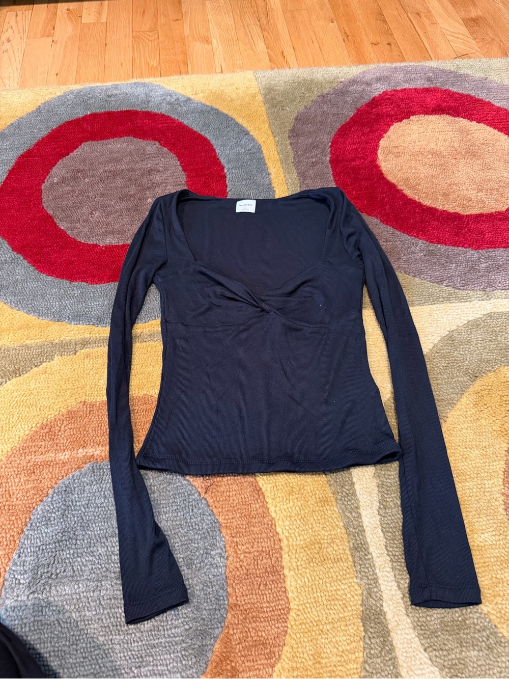 Aritzia Sunday Best Lula Long Sleeve Sweetheart Neck Top Black Ribbed Low Cut XS